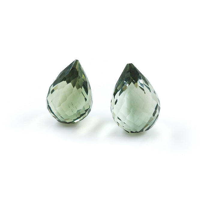 Natural Green Amethyst 35.30cts Fancy Checker Cut Drops Matching Pair