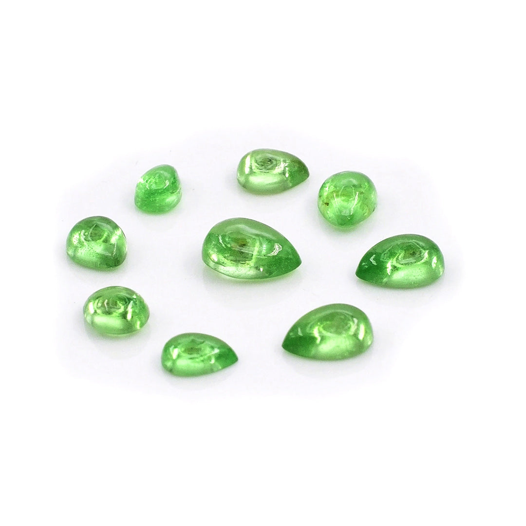 Natural Tsavorite Calibrated Cabochon Pears | 9x10mm & 10x11mm