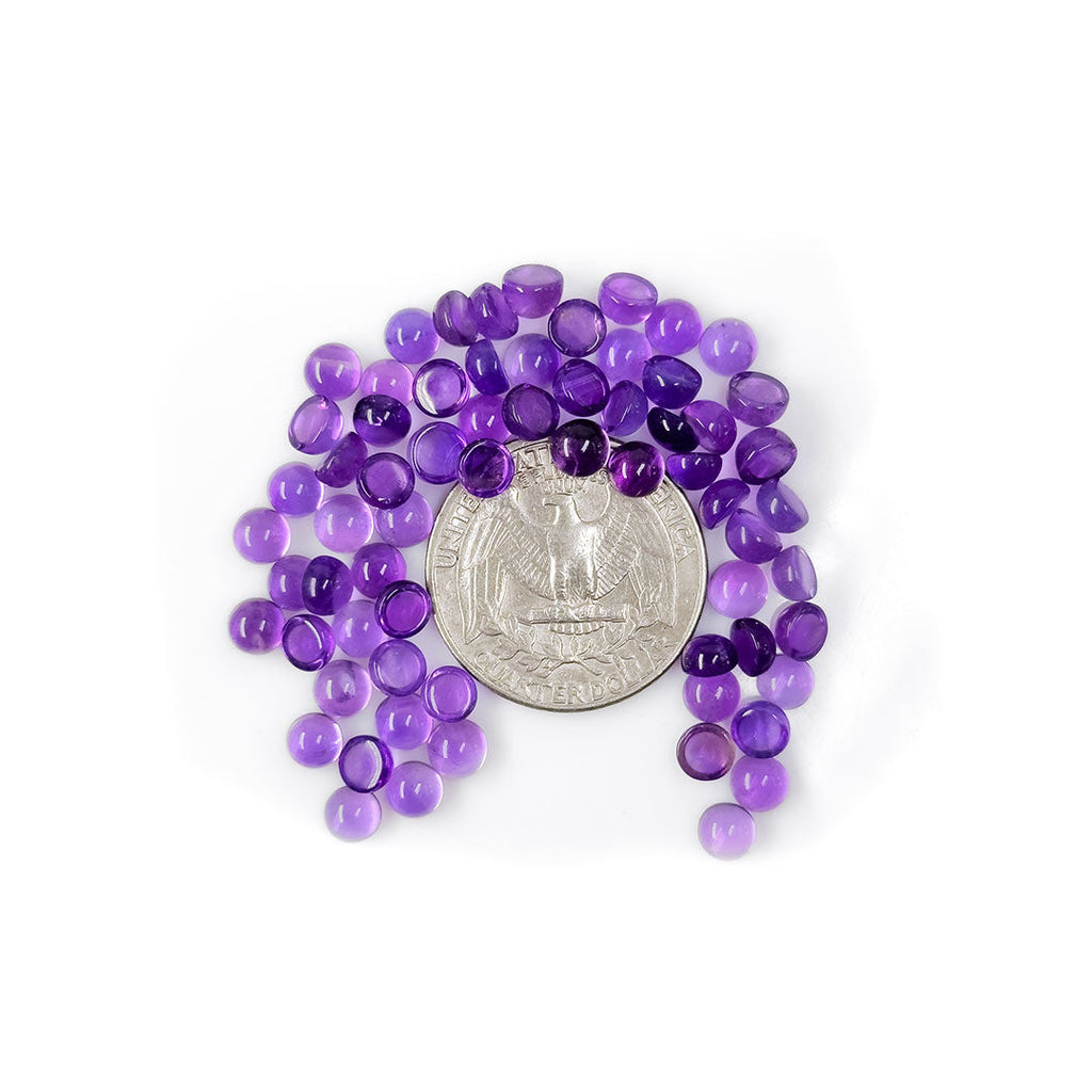 Natural Brazil Amethyst Calibrated Cabochon Rounds | 5mm & 6mm